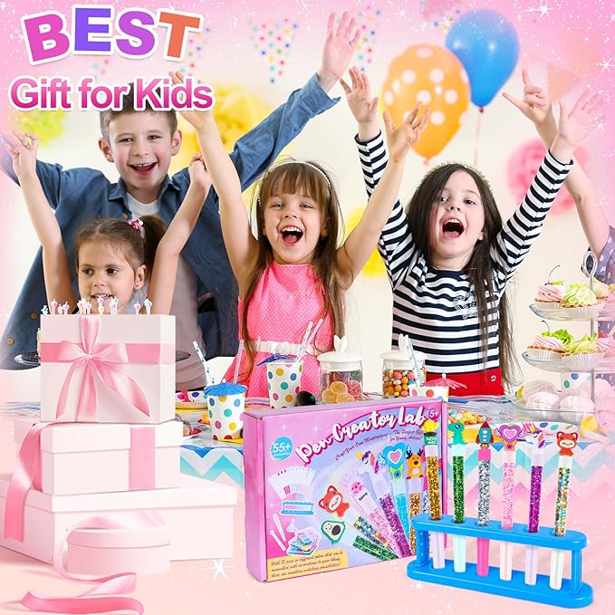 Subao 55+ DIY Glitter Gel Pens Making Kit,Pen Creator Studio,Make Your Own 15 Sparkly Cute Pens,Creative Arts and Crafts for Kids Ages 5 6 7 8,Birthday Christmas Gifts for Girls 9 10 11 12 Years Old