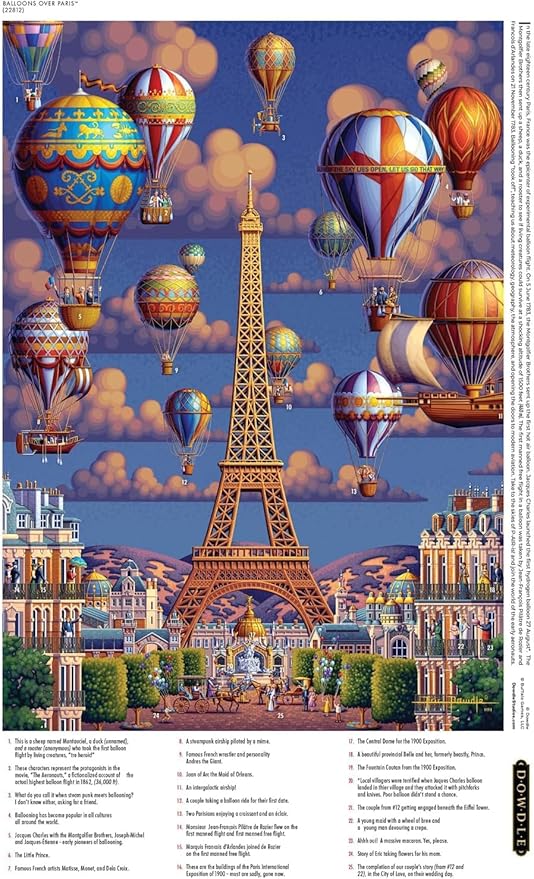 Buffalo Games - Dowdle - Balloons Over Paris - 300 Piece Jigsaw Puzzle for Adults -Challenging Puzzle Perfect for Game Nights - Finished Size is 21.25 x 15.00