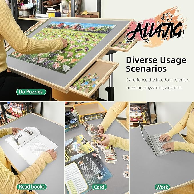 ALL4JIG 2000 Pieces Puzzle Table with Legs and Wheels, Wooden Jigsaw Puzzle Table with 4 Drawers & Cover, Upgraded Stability & Optimized Lightweight Design, Puzzles for Adults