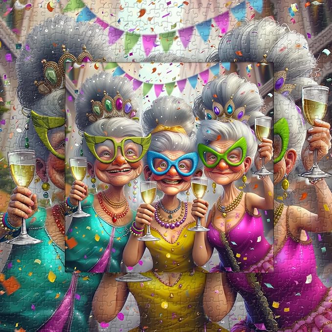 PICKFORU Party Grandma Puzzles for Adults 1000 Pieces, Funny Cute Grandma Jigsaw Puzzles, Happy Puzzle Theme as Home Decor