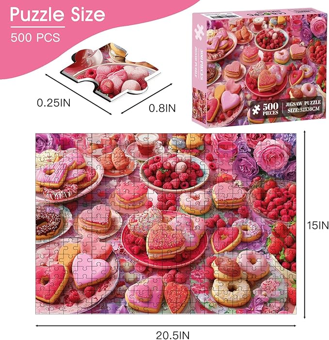 500 Piece Puzzle for Adults – Donuts Dessert Jigsaw Puzzle 500 Pieces for Adults – Interlock Perfectly Letter on Back No Dust, Home Decor Birthday Party Gift Toy for Men Women Elders Seniors