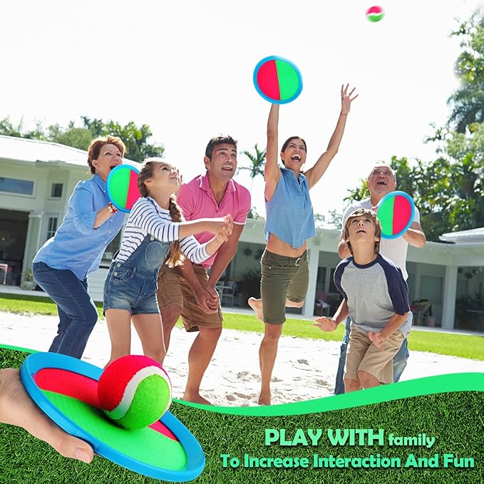 Charniol Kids Toys Toss and Catch Game Set Beach Game Outdoor Ball Sports Games Toss and Catch Ball Nylon Toys for Kids Adults(Pink, Green,Light Blue,12 Paddles 6 Balls)