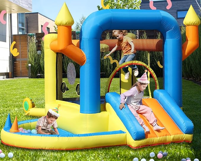 Inflatable Bounce House for Kids with UL Blower Portable, Large Ball Pool and Jump Space 3in1 Bouncy Castles Spacious Joy-Room Bounce House for Kids 3-12 (Oxford Material-9.3' L X 8.2' W X 6' H)