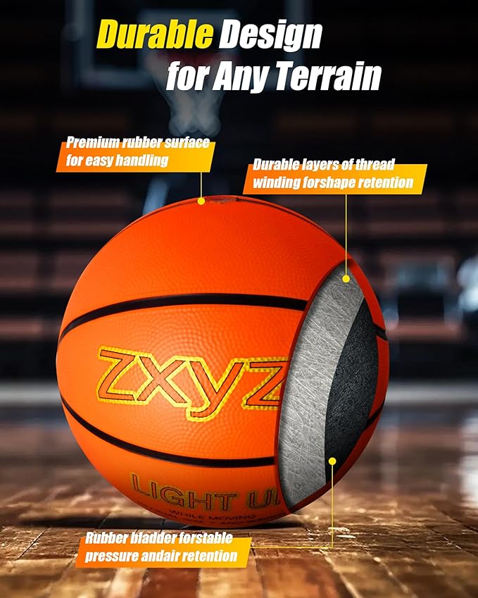 Rechargeable Glow in the Dark Basketball, LED Light Up Basketball with Accessories, Cool Toys for Birthday Easter Gifts Ideal, Stuff Ages for 8 9 10 11 12 13 14 15 Years Old Boys Kids Teenage Youth