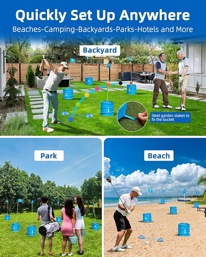 Golf Game with 2 Clubs,Practice Golfgame with 9 Buckets, Gift GolfOutdoor for Family and Adults,Holes Outdoor Game for Lawn,Yard
