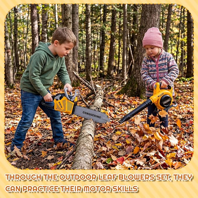 3 Pcs Toy Gardening Tool Set for Kids Toy Leaf Blower Chainsaw Hedge Trimmer Play Set with Lights and Sounds Birthday Gifts for Christmas Boys Girls
