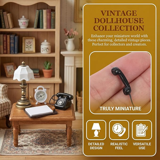 TOYANDONA Dollhouse Miniature Phone Lamp Book Alarm Clock LED Miniature Lighting for Dolls House Decor, Mini Accent Lighting Accessories Doll House Accessories and Furniture