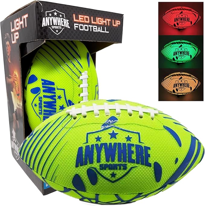 Pro Glow Light-Up Football for Kids – 6 Inch Junior Size Soft Touch Rubber Ball with Rechargeable LED Lights, USB Charging Cable, Indoor Outdoor Night Play Toy