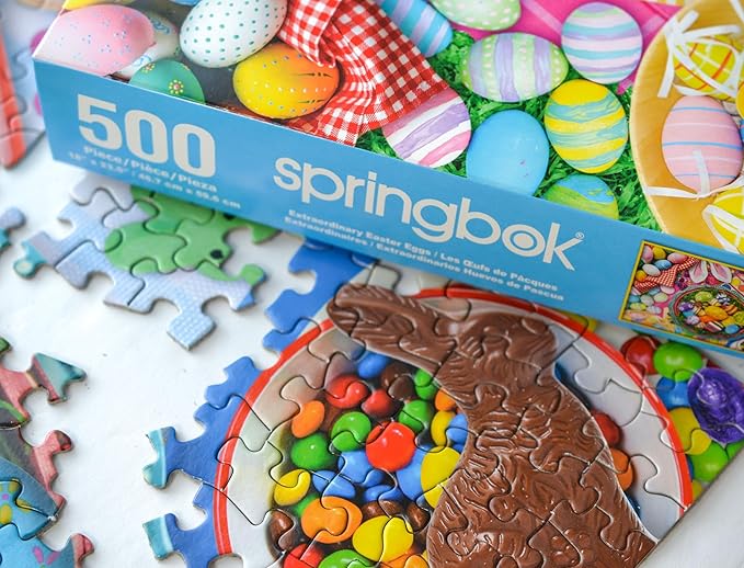 Springbok Extraordinary Easter Eggs 500 Piece Jigsaw Puzzle for Adults and Family - Colorful Easter Scene - Unique Cut Pieces - Made in USA