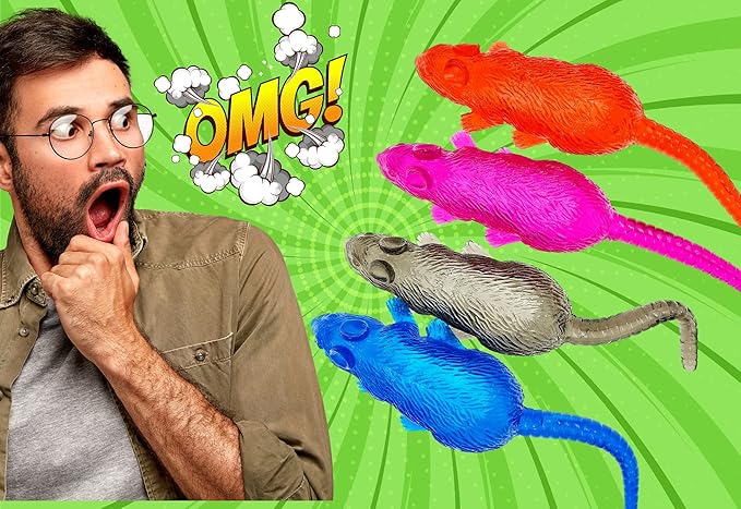 JA-RU Sticky Stretchy Rubber Rat Toy (1 Pack) – Fake Rat Toys for Kids, Halloween Pranks, Party Favors, Decorations & Gag Gifts – Squishy Sticky Fidget Toys. 053-1