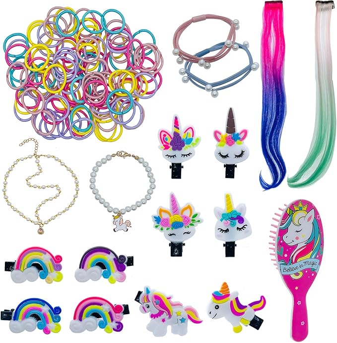 SAIBURAZ 18 inch Doll Hair Accessories for American OG Dolls Hair Brush Rainbown Unicorn Kit Accessories Girl Dolls-Shaped Head Children's Gift（No Doll）