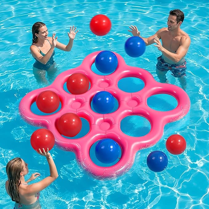 MoKo Pool Water Toys Tic-Tac-Toe Games Set, Inflatable Floats Toy with 10 Balls, Pool Games for Family Party Outdoor Beach Adults Teens Kids 2-10 Players