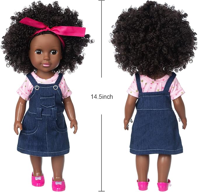 Ecore Fun Black Doll 14.5 Inch Baby Girl Doll and Clothes Set African Washable Realistic Silicone Girl Dolls -Best Gift for Girls…