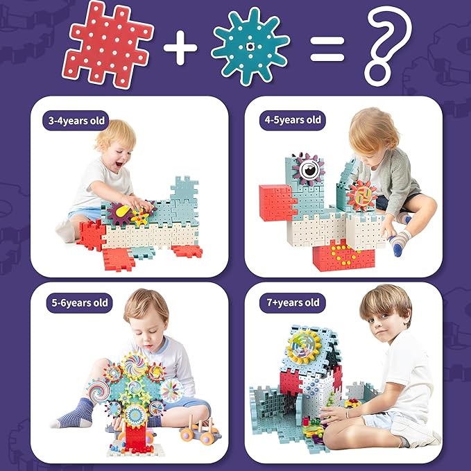 Gear Toys Interlocking Building Blocks, 150 Piece Educational Engineering Building Toys Set, Creative Construction STEM Kits for Boys Girls, Waffle Blocks for Kids Ages 3+
