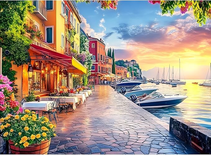 500 Pieces Jigsaw Puzzles for Adults, Seaside Sunset Puzzle for Adults Seniors,Harbor Speedboat Puzzle 500 Pieces, Gift for Birthday, Home Decor, Fun for Family(20.5 * 15 in)