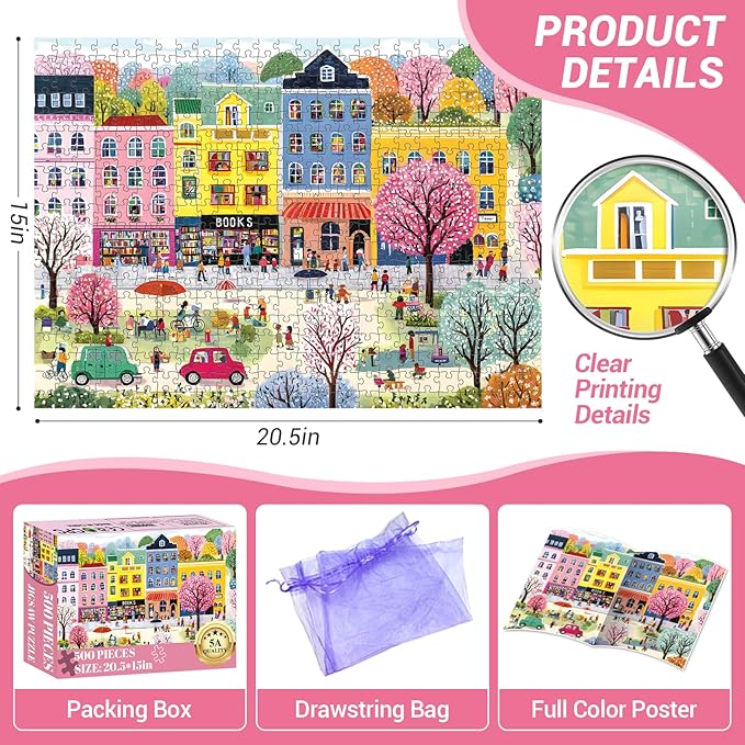 500 Piece Puzzles for Adults, Beautiful Townscape Jigsaw Puzzles, Artwork of A Themed Neighborhood Jigsaw Puzzle, Challenging Puzzles for Friends Family Activity Game Nights Gifts, 20.5×15 in