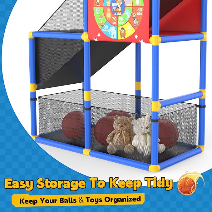 EagleStone 2-in-1 Kids Arcade Basketball Hoop with Dart Board,4 Balls Adjustable Height Basketball Toy Indoor Outdoor Carnival Games Gift for Boys Girls Toddlers Ages 3-6 Years Old,Pump Included