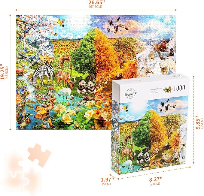 Jigsaw Puzzles for Adults 1000 Pieces, Vibrant Colorful Difficult Challenging Unique Puzzle for Game Night Family Home Decor, 20x27 Inches, Four Seasons