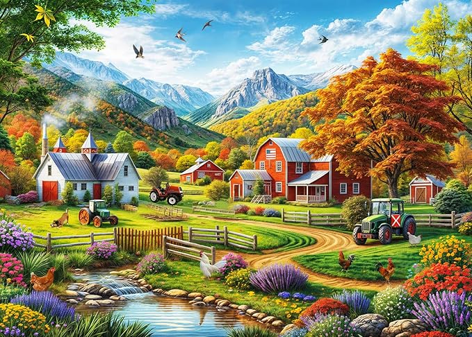 HUADADA 1000 Piece Puzzles for Adults - Country Life - Jigsaw Puzzles for Adults 1000 Piece Educational Games Colorful Puzzles for Home Decoration