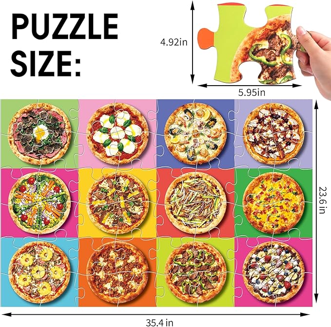 Jumbo Floor Puzzle for Kids,48 Piece Pizza Jigsaw Puzzles,Learning Educational Foods Toys for Toddlers Ages 3-5,Colorful Design Children Gift for Boy Girl Ages 4-8
