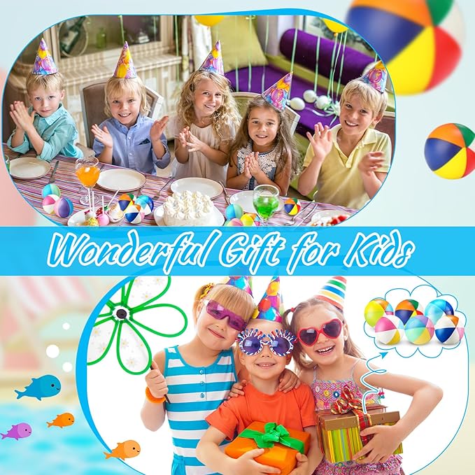 Jerify 24 Pcs Mini Beach Stress Balls 2.5 Inch Foam PU Relief Stress Mini Rainbow Blow up Beach Balls Toys for Girls Boys Birthday Hawaiian Party Favors Summer Pool Games (Fresh Color)