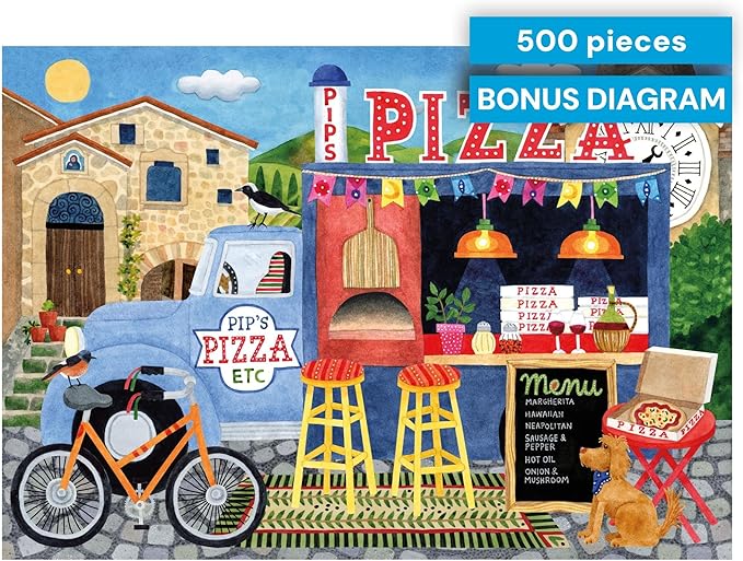Ceaco - Food Trucks - Pip’s Pizza Truck - 500 Piece Jigsaw Puzzle for Adults and Families - Vibrant High-Resolution Art by Stephanie Peterson Jones - 24 x 18 Inches - Made in USA