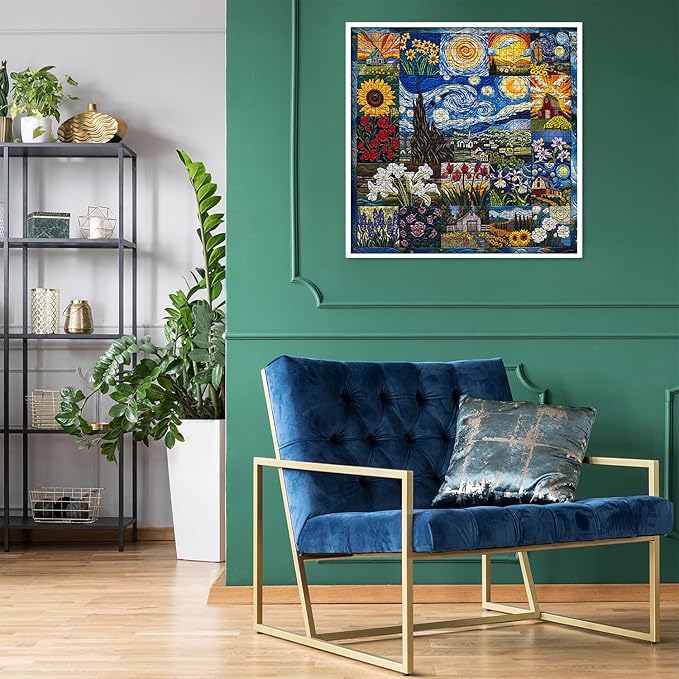 PICKFORU Van Gogh's Rhapsody Puzzles for Adults 1000 Pieces, Starry Night Flower Art Jigsaw Puzzles, Oil Painting Theme as Home Decor