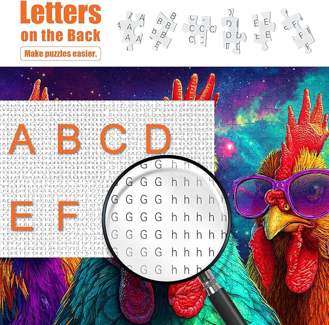 Funny Chicken Puzzles for Adults 500 Pieces - Abstract Chicken Jigsaw Puzzle, Colorful Roosters Puzzles with Letters on Back, Challenging Hard Difficult Animal Puzzles as Thanksgiving Home Decor