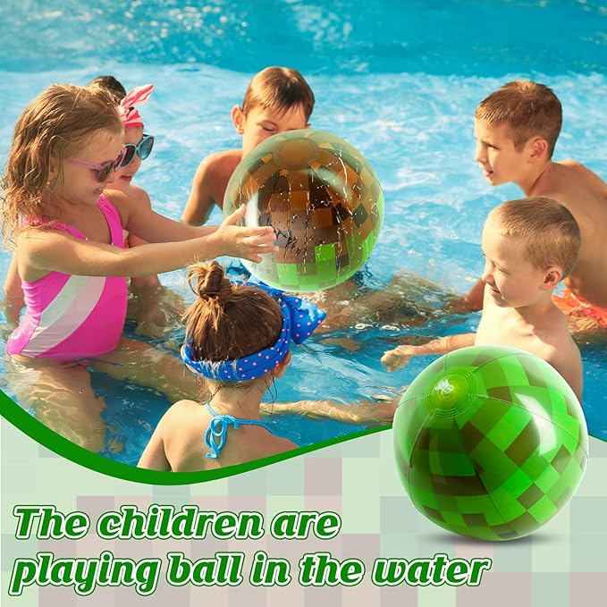 12PCS 12Inch Beach Ball Set for Green Pixel Themed Birthday Party Decorations, Pool Party Supplies,Summer Outdoor Activities,Kids Party Favors,Class Celebration & Holiday Games