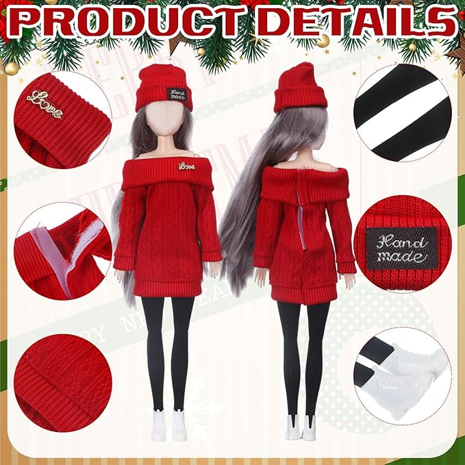 Geyoga 12 Pcs Doll Clothes and Accessories for 12 Inch Summer Dolls Sweater Pants Shoes Hat Outfits Doll is Not Included(Red, Green, Black,12 Inch)