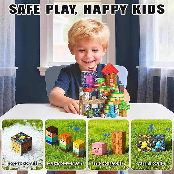 Magnetic Blocks, 400PCS Magnetic Building Blocks, Stacking Magnets for Kids, Sensory Toy for STEM Constructions Magnet Blocks for Boys Girls Age 3+, Christmas Birthday Gifts
