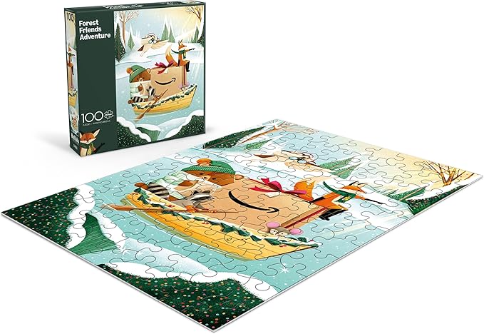 Amazon Holiday Puzzle - 100 Piece Jigsaw Puzzle from Buffalo Games - Forest Friends Adventure - Family Game Night Puzzle Fun - Finished Size is 15 x 11