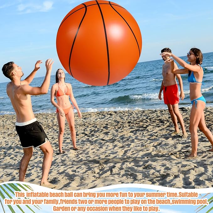 Tanlade 4 Pcs 42 Inch Giant Basketball Glitter Inflatable Beach Ball Large Jumbo Beach Pool Ball for Outdoor Activity Summer Birthday Water Game Toys Sports Themed Party Favors Decoration(Basketball)