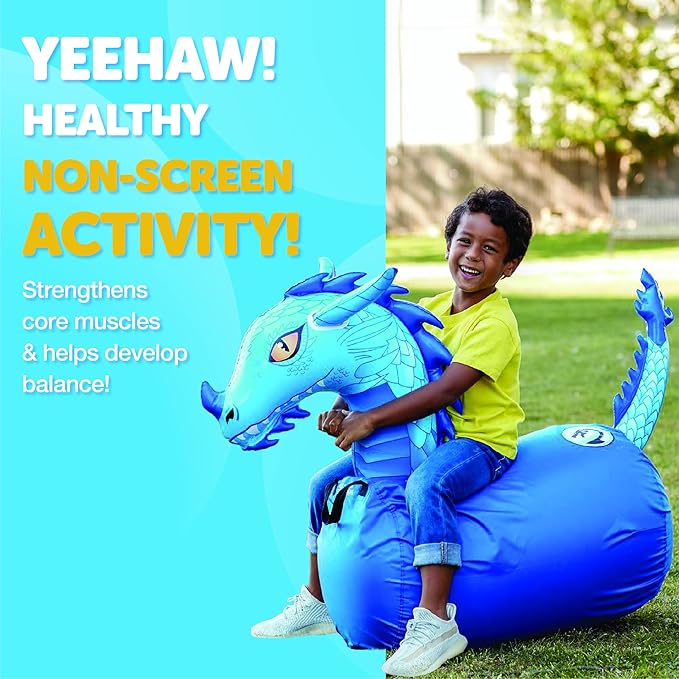 Waddle Hip Hoppers Large Bouncy Hopper Inflatable Hopping Animal Bouncer, Supports Up to 250 Pounds, Ages 5 and Up (Blue Dragon)