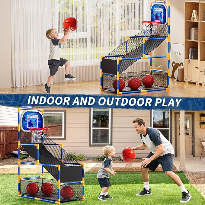Arcade Basketball Game Set for Kids 3-12 Years Old, Kids Basketball Hoop with 4 Balls & Pump, Indoor Outdoor Sports Play Toys, Basketball Games Toys, for Boys Girls Teens