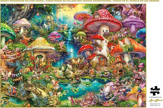 Buffalo Games - Gold - Aimee Stewart - Merry Mushroom Village Picnic - 500 Piece Jigsaw Puzzle for Adults - Challenging Puzzle Perfect for Game Nights