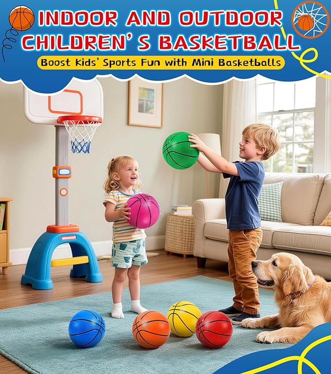 6 Pack Mini Basketball Set with Pump,6" Inflatable Small Balls Replacement for Indoo & Outdoor Mini Hoop,Multicolor Basketball for Kids,Toddlers