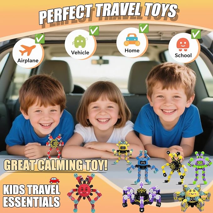 Easter Basket Stuffers Gifts for Boys Girls Toddlers 4Pcs Transformable Fidget Spinners for Kids Fidget Toys Teens Adults Quiet Airplane Road Trip Travel Activities Essential Autism ADHD C