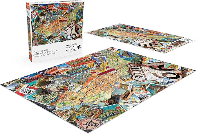 Buffalo Games - Route 66 Map - 300 Large Piece Jigsaw Puzzle for Adults - Challenging Puzzle Perfect for Game Nights