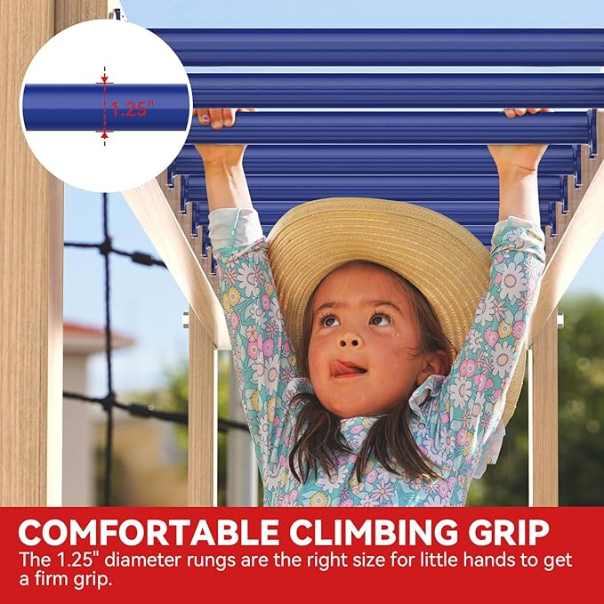 16.5 Inch Monkey Bars Kit Playground Ladder Rungs for Backyard Indoor Outdoor Kids Metal Monkey Bars Swing Set Playset Accessories (Dark Blue, 12 Pcs)
