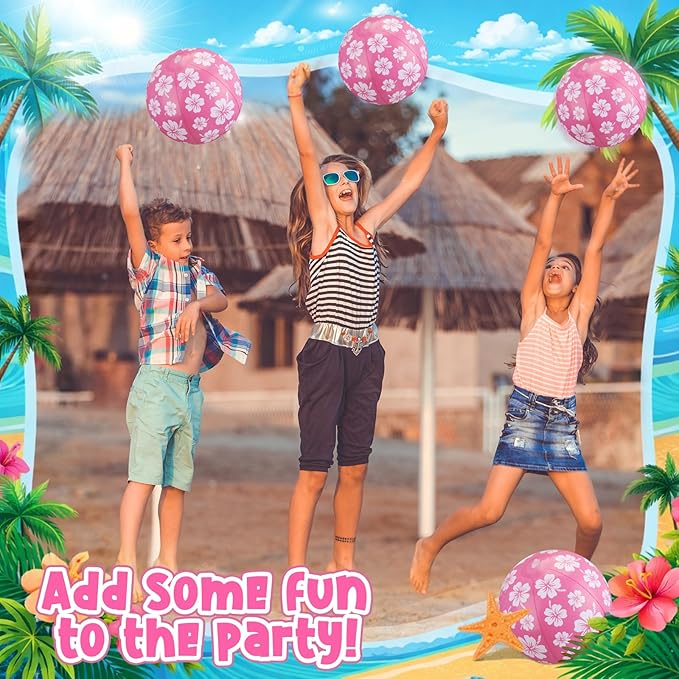Soulchen 12 Packs Hawaiian Beach Ball for Kids Bulk 7.87 Inch Summer Inflatable Hibiscus Print Beach Balls Flower Summer Pool Toys Games for Swimming Birthday Luau Party Decoration Party Favor