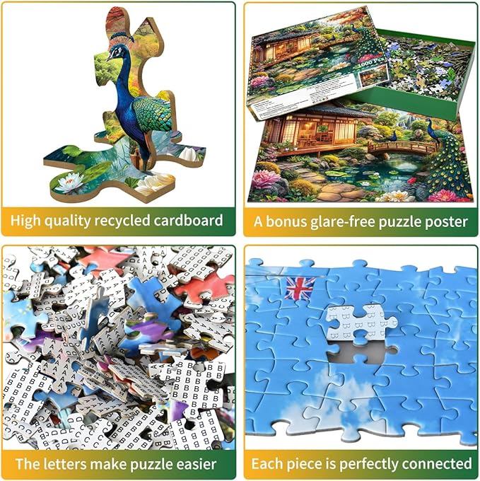 1000 Piece Puzzles for Adults - Traditional Japanese Retreat - Jigsaw Puzzles for Adults and Kids 1000 Piece Educational Games Colorful Puzzles-Exquisite Japanese Garden with Peacocks
