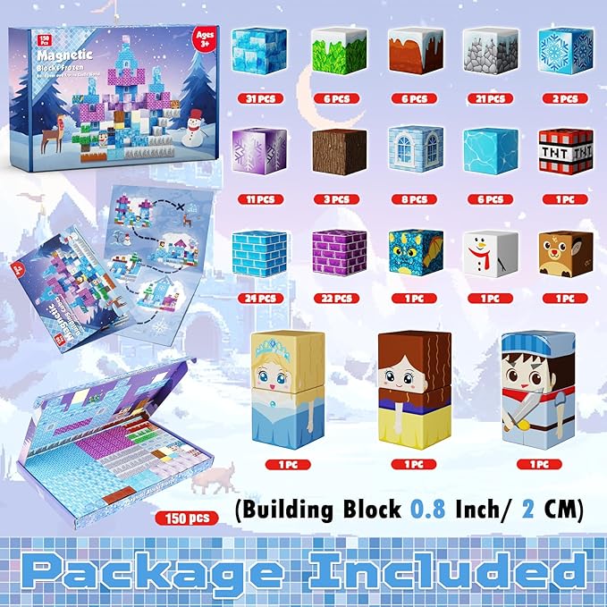 Magnetic Blocks - 150PCS Magnetic Blocks Build Ice Castle - Magnetics Toys for Montessori Toddler Easter Christmas Birthday Gifts - STEM Sensory Toys for 3 4 5 6 7 8 9 10 Year Old Girls