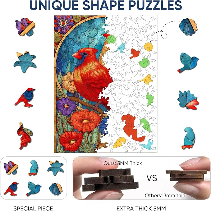 Wooden Puzzles for Adults, Wooden Cardinal Puzzle, Fun Educational Jigsaw Puzzle, Home Decorative Gift, Relaxing Wood Puzzle Game for Family & Friends, 200 Pcs, 8.9×11.8in