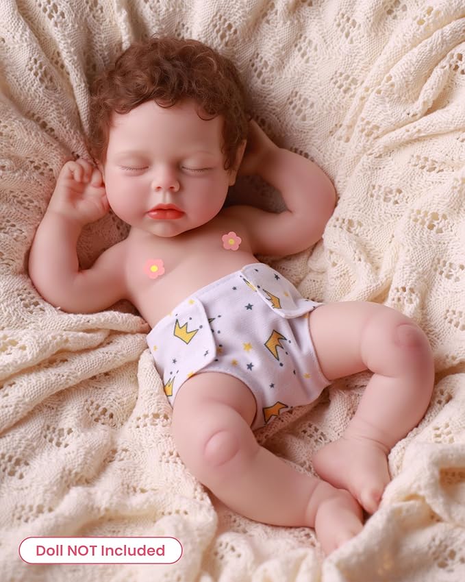 BABESIDE Baby Doll Diapers, 6 Pcs Reusable Doll Diaper Set for 12-15 Inch Dolls, Soft Baby Doll Accessories with Hook-and-Loop Closure, Cute Doll Care Pretend Play Gift for Kids 3+