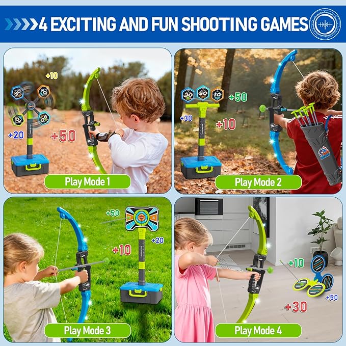 OCHIDO 2 Pack Bow and Arrow for Kids, 3in1 LED Light Up Archery Set with 4 Target, 12 Suction Cup Arrows, Quivers and Storage Box, Indoor Outdoor Sport Games Gifts for Boys 5 6 7 8 9 10 11 12 Year Old