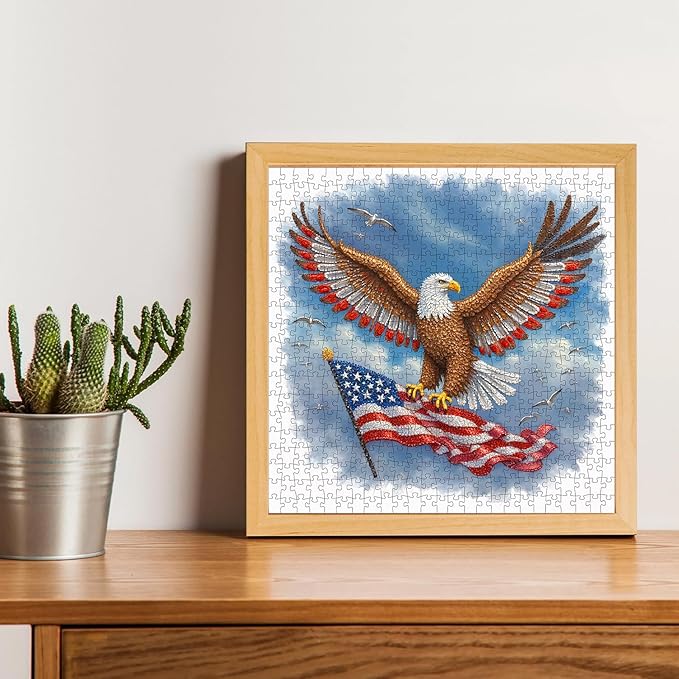 American Flag Eagle Puzzles for Adults 500 Pieces - USA Patriotic Jigsaw Puzzle Faith Country, United States Bald Eagle Puzzle with Letters on Back, US 4th of July Puzzles as Patriots Home Decor