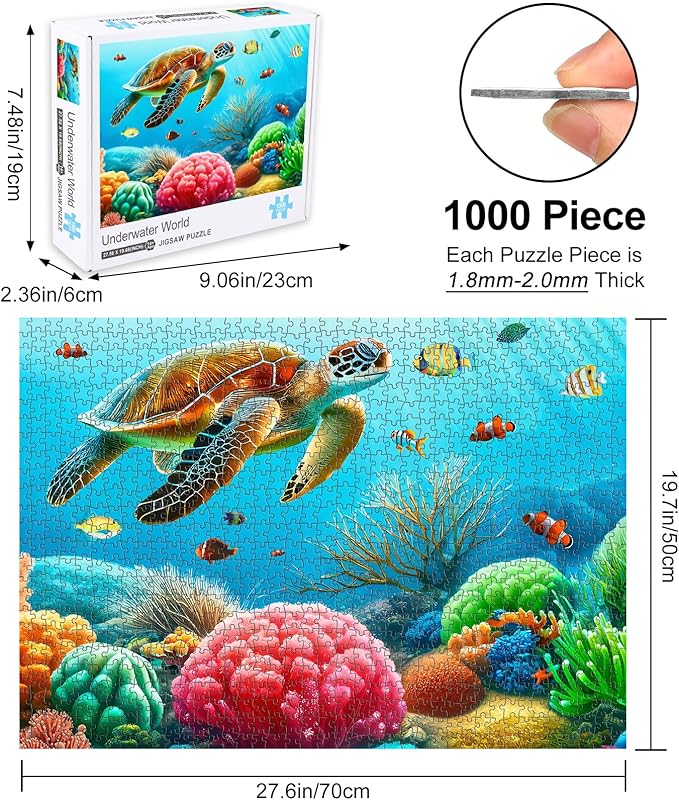 Rocorose Jigsaw Puzzle for Adults 1000 Pieces, Underwater World Sea Turtle Puzzle for Family Activity Ocean Nature Puzzle Colorful Marine Life Challenging Home Decor