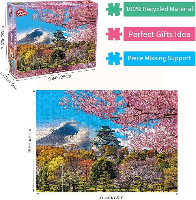 HUADADA 1000 Piece Puzzles for Adults - Cherry Blossoms in Osaka Castle, Japan - Jigsaw Puzzles for Adults 1000 Piece Educational Games Colorful Puzzles for Home Decoration