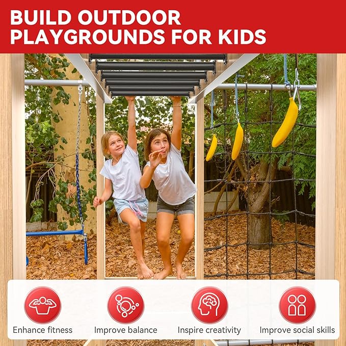 16.5 Inch Monkey Bars Kit Playground Ladder Rungs for Backyard Indoor Outdoor Kids Metal Bars Swing Set Playset Accessories (Black, 12 Pcs)